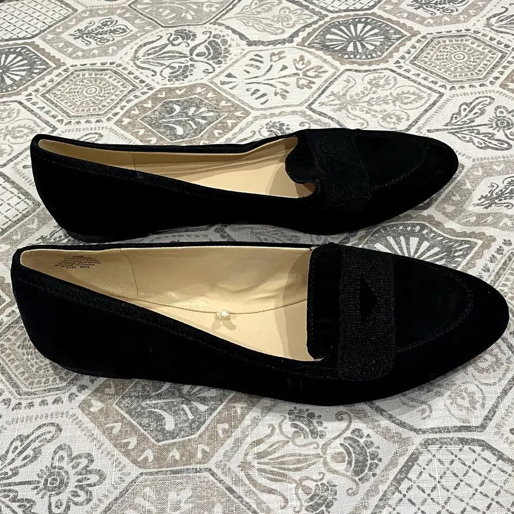 Nine West Black Suede Zappoli Loafer Ballet Flats Comfort Classic Size 8.5 M